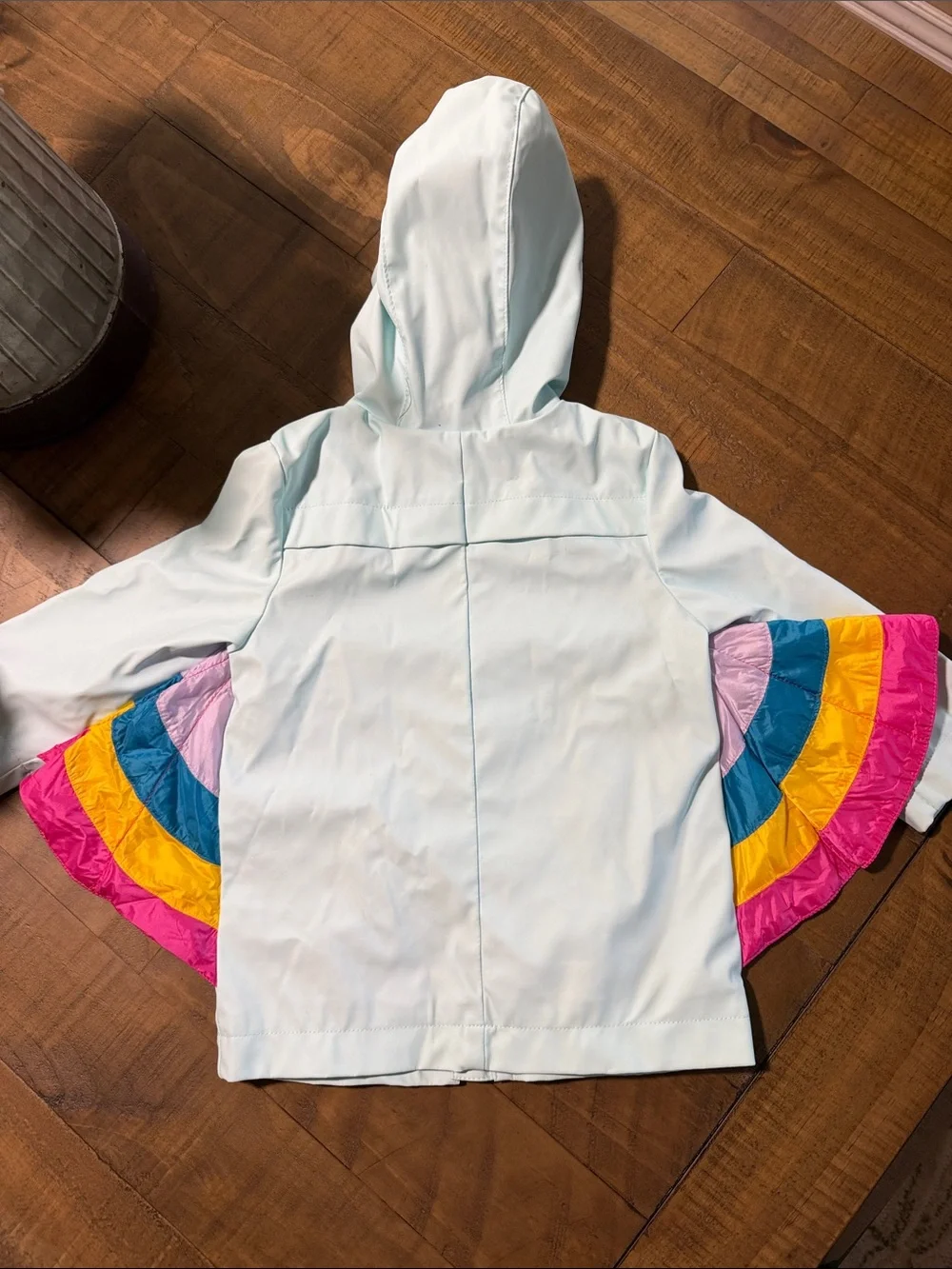 Cat & Jack Mint Hooded Raincoat with Pink Lining and Rainbow Panels